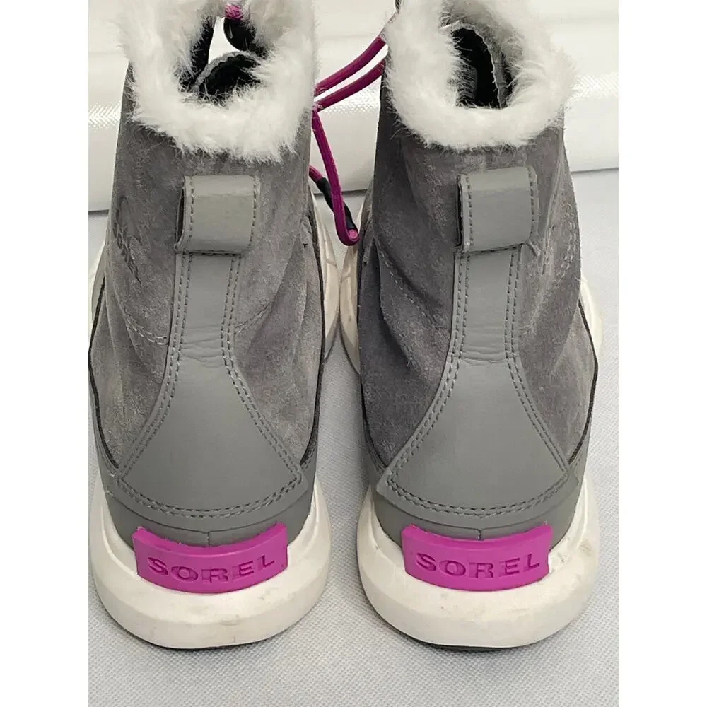 SOREL Gray Suede & Felt Waterproof Winter Boots Faux Fur Lined Size 6
